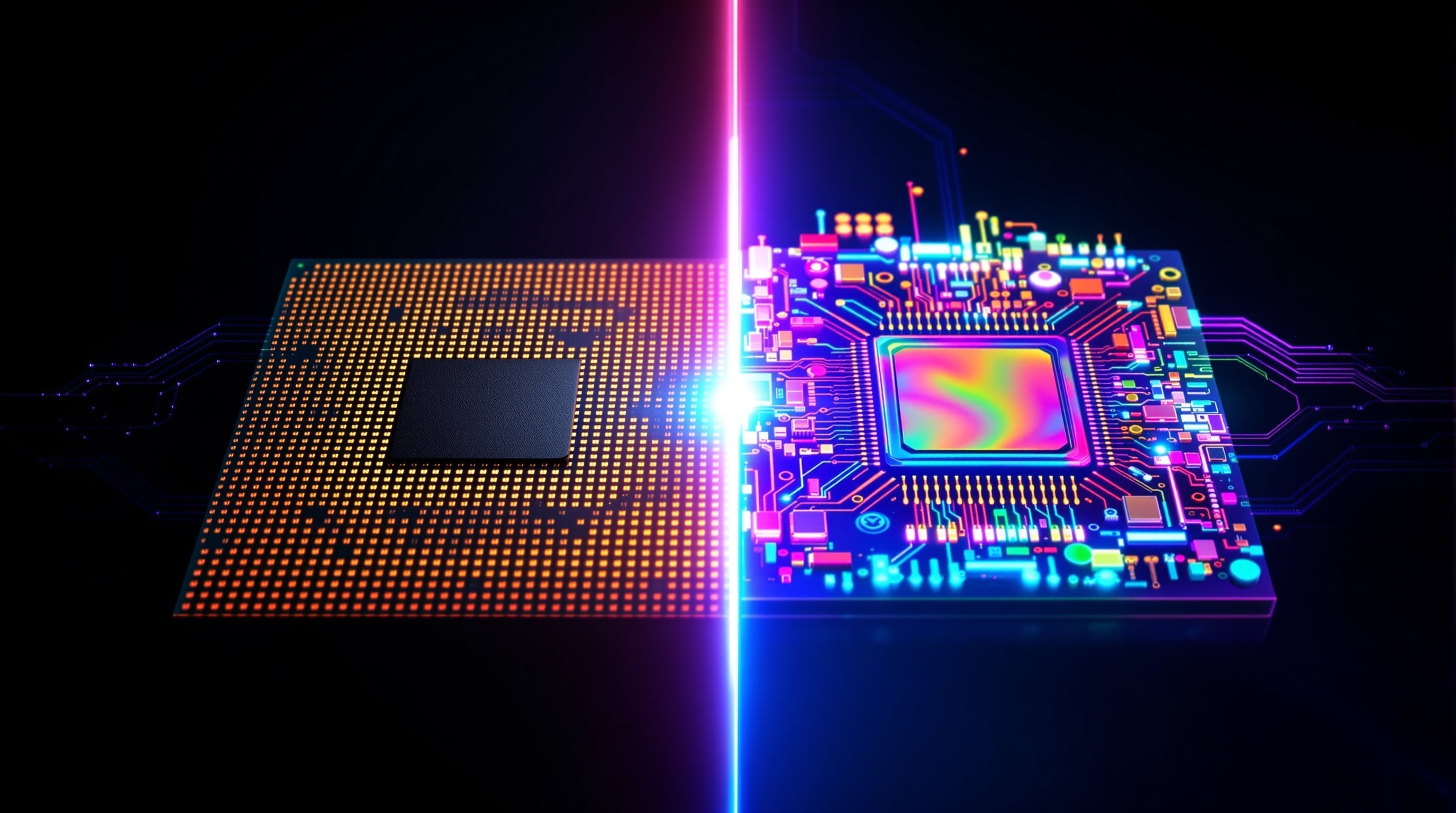 Comparaison visuelle entre bismuth et silicium pour les applications processeur