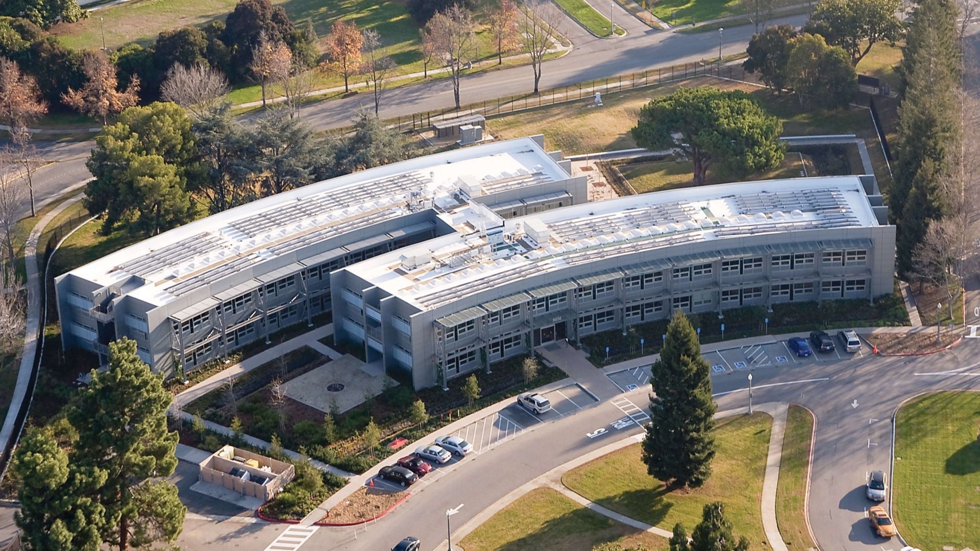 Aerial view of an industrial facility campus