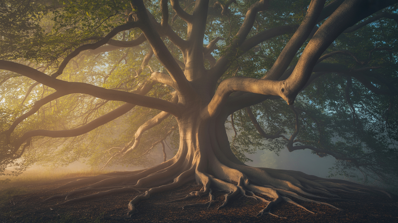 Ancient tree with strong roots representing the five pillars