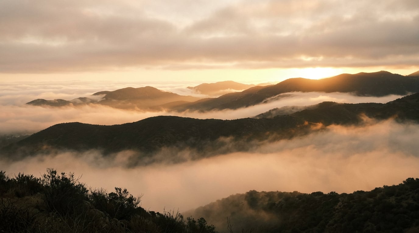 Sunrise fog drifting over the Los Angeles hills