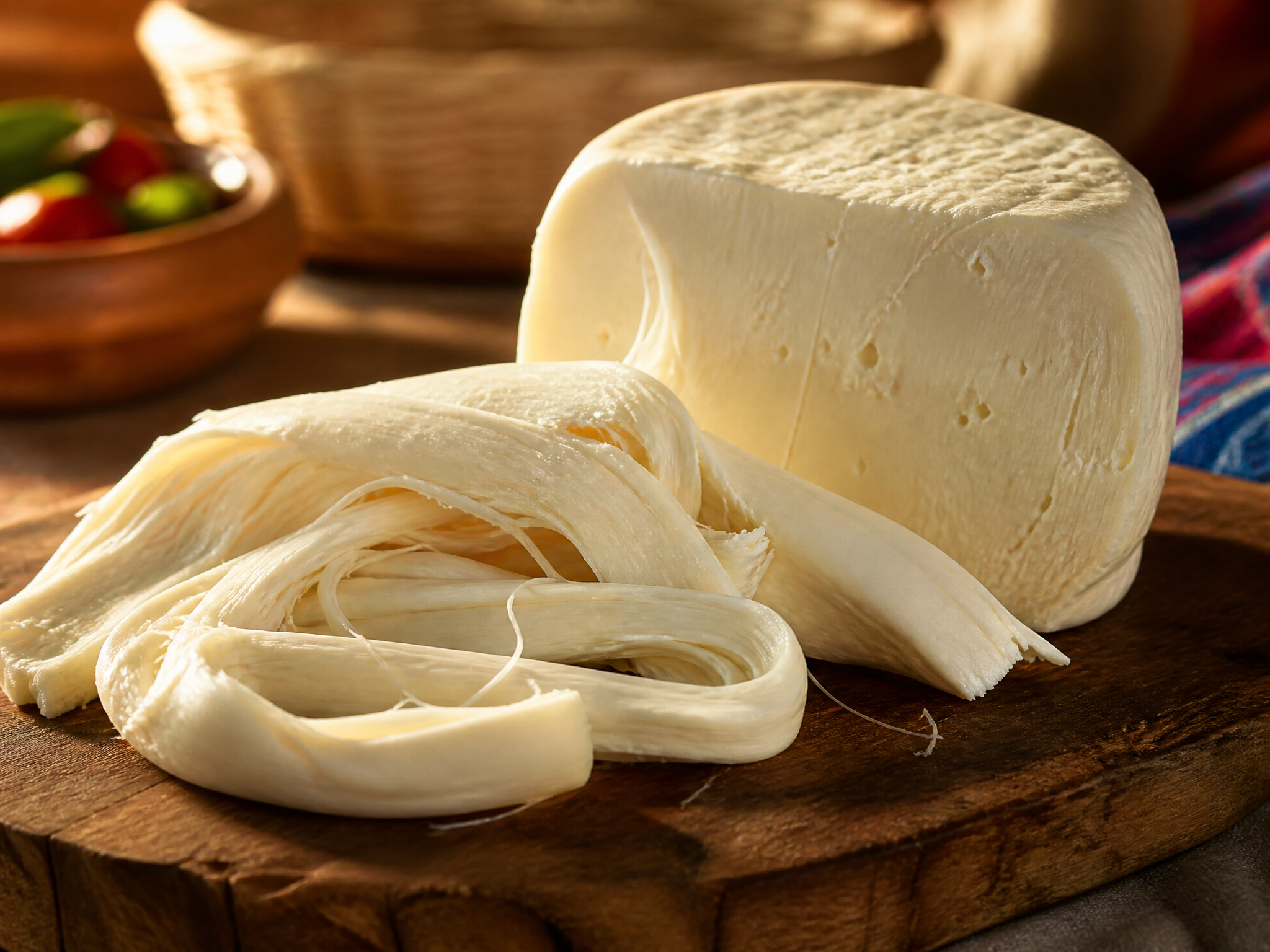 Quesillo salvadoreño Santa Emilia sobre tabla de madera