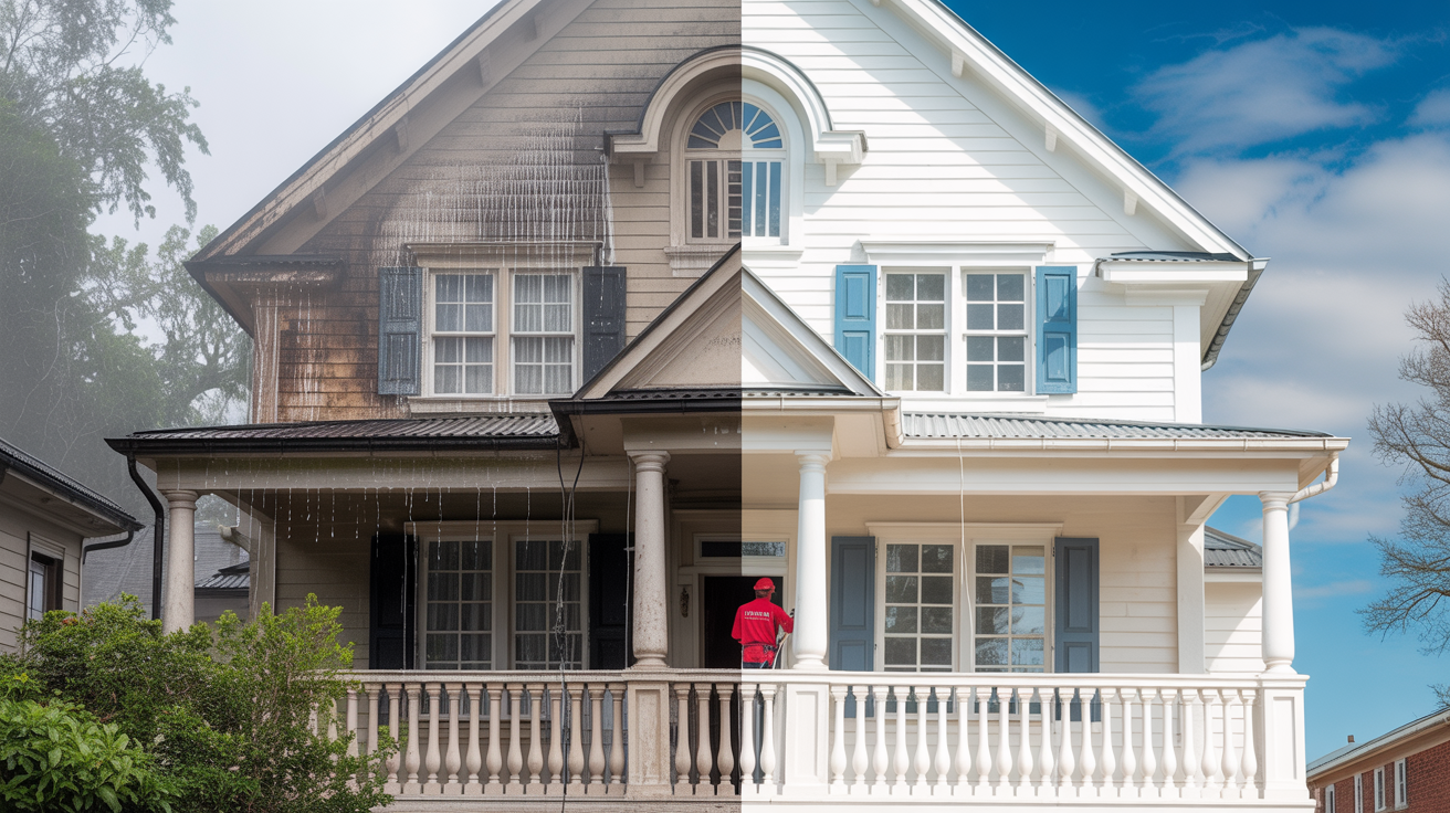 Before and after house washing transformation
