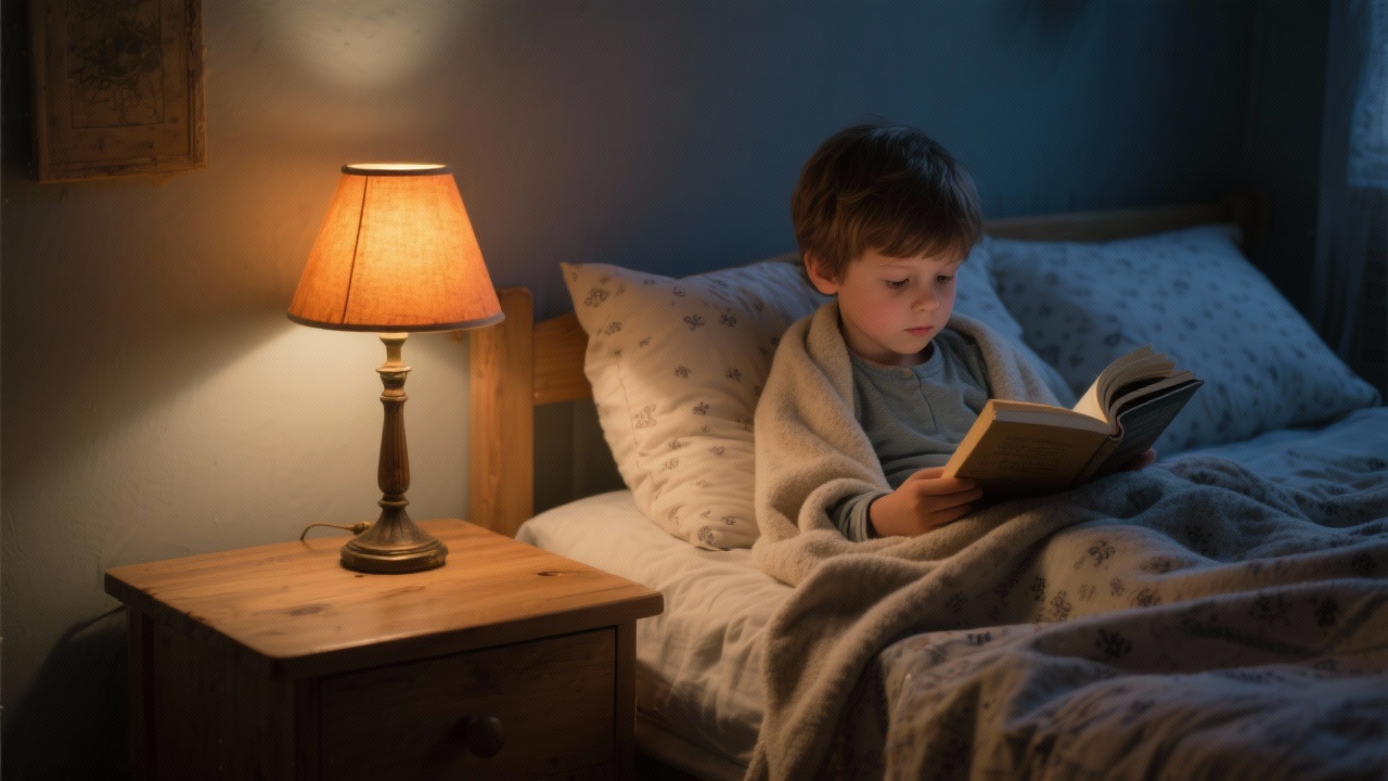 Niño leyendo antes de dormir