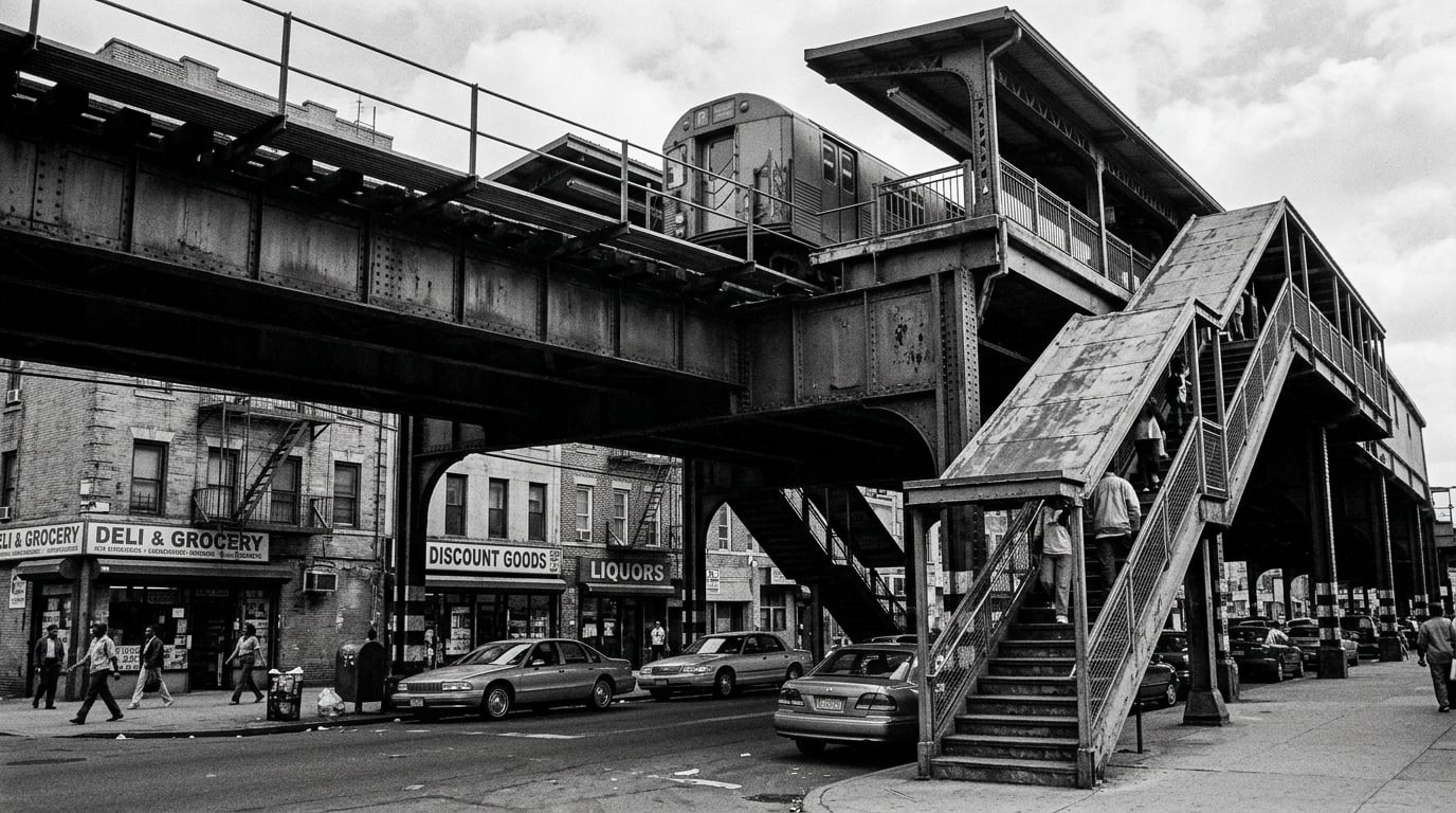 Elevated train station, Brooklyn — archival photograph