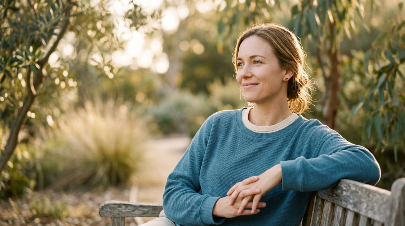 A calm, clear-headed person enjoying a bright day, representing relief from migraines and fatigue