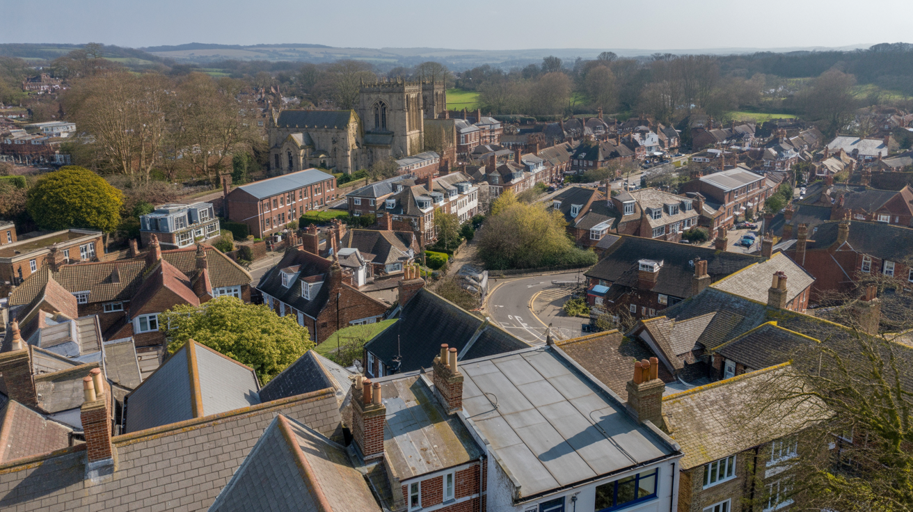 Aerial view of South East England towns