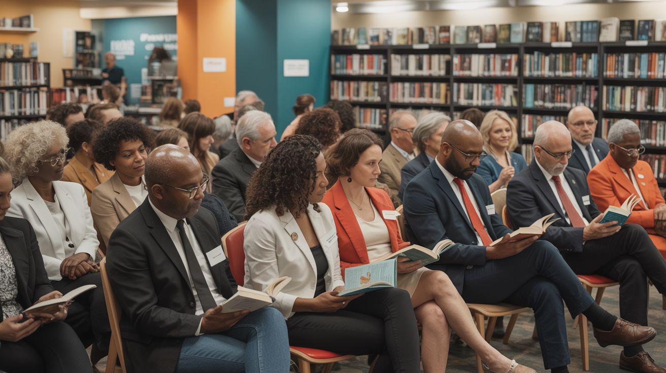 Book reading event at the festival with diverse audience
