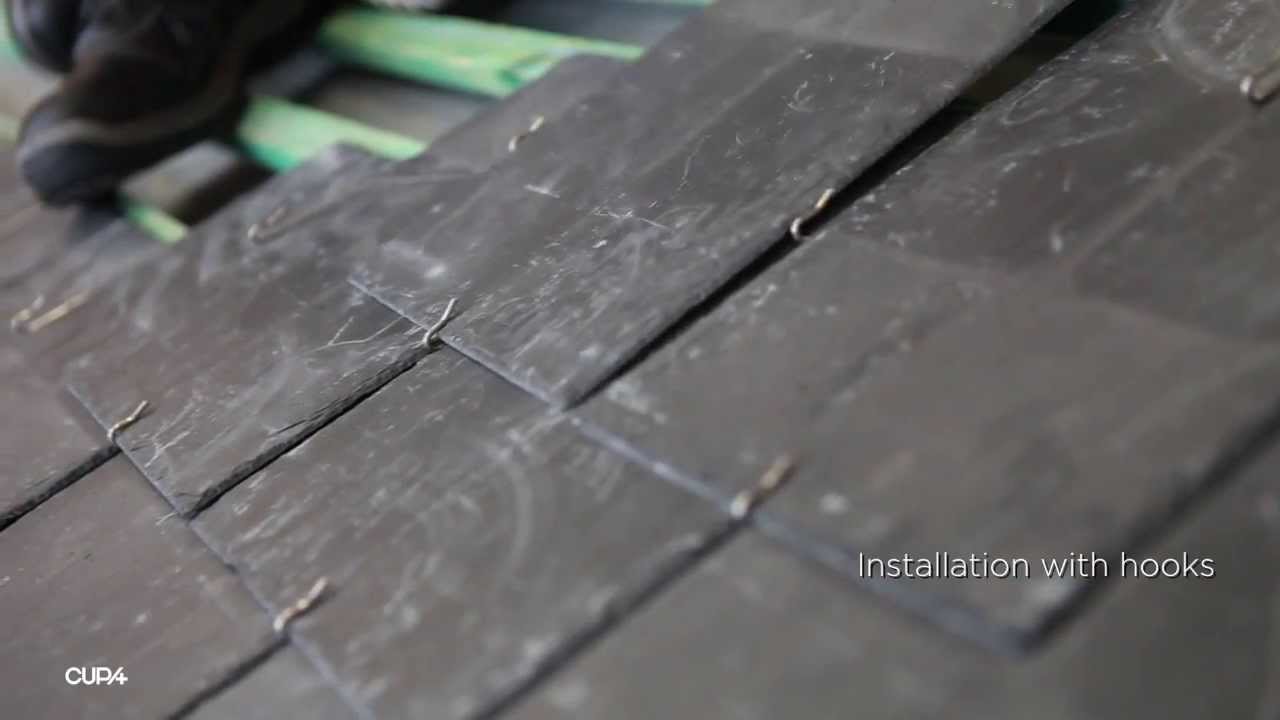 Close-up of slate roof tiles neatly laid