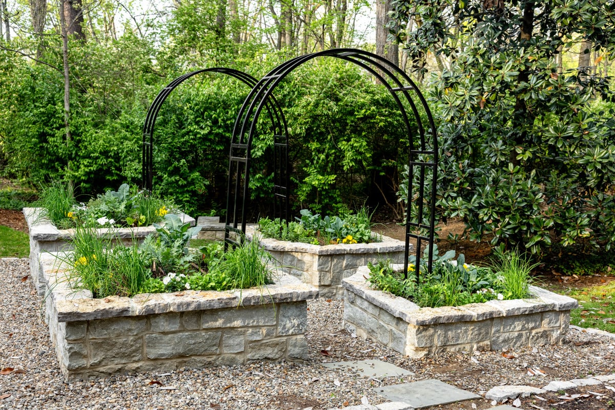 Garden landscaping with raised beds