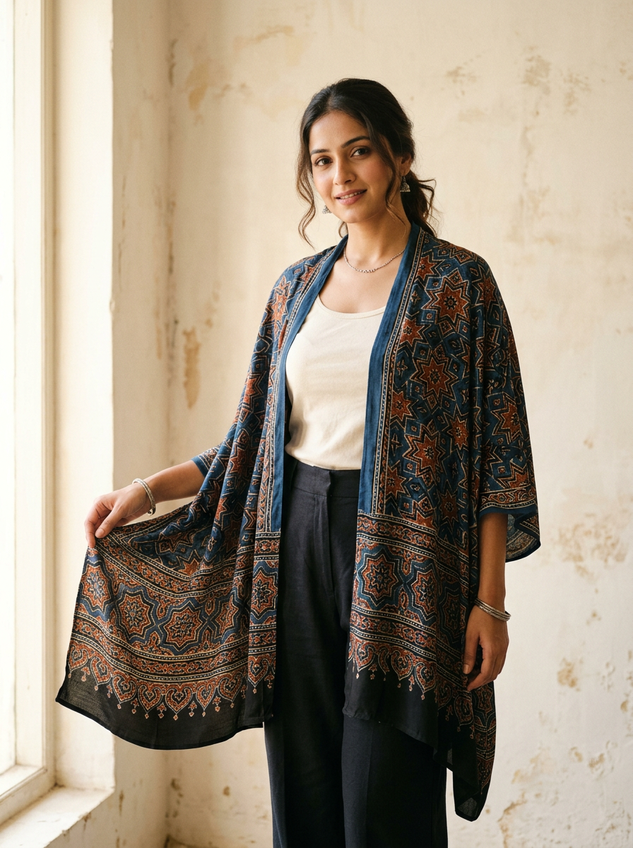 Tara - Ajrakh Modal Silk Shrug