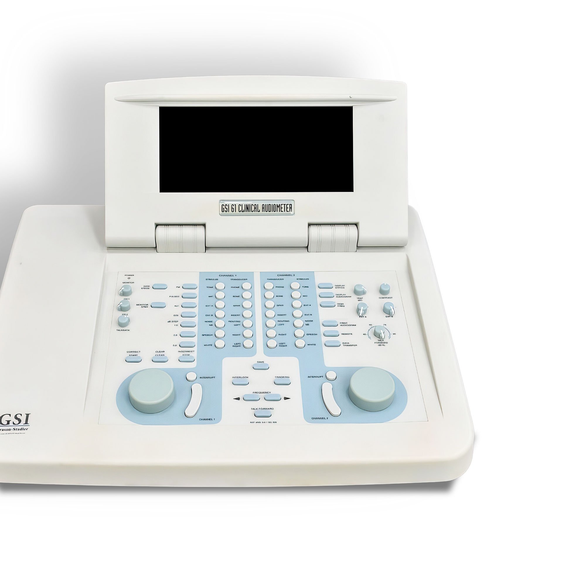 GSI 61 Clinical Audiometer showing manual controls and interfaces for operation training