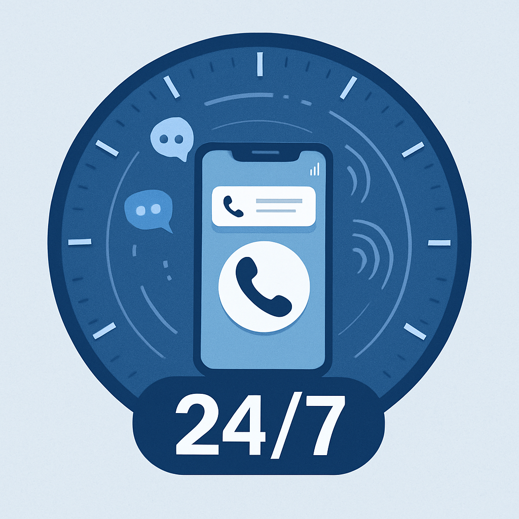 24/7 Availability illustration showing AI receptionist capabilities