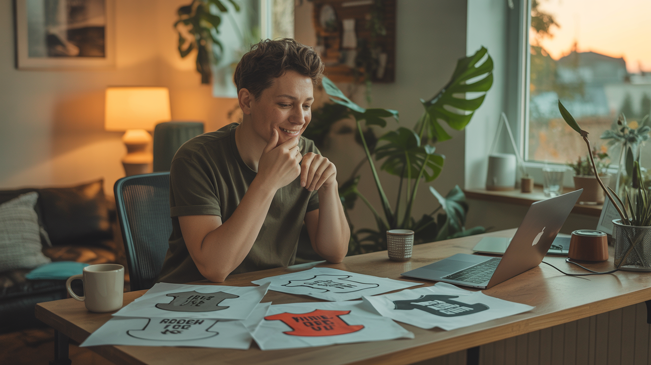 Corporate Grind founder designing t-shirts