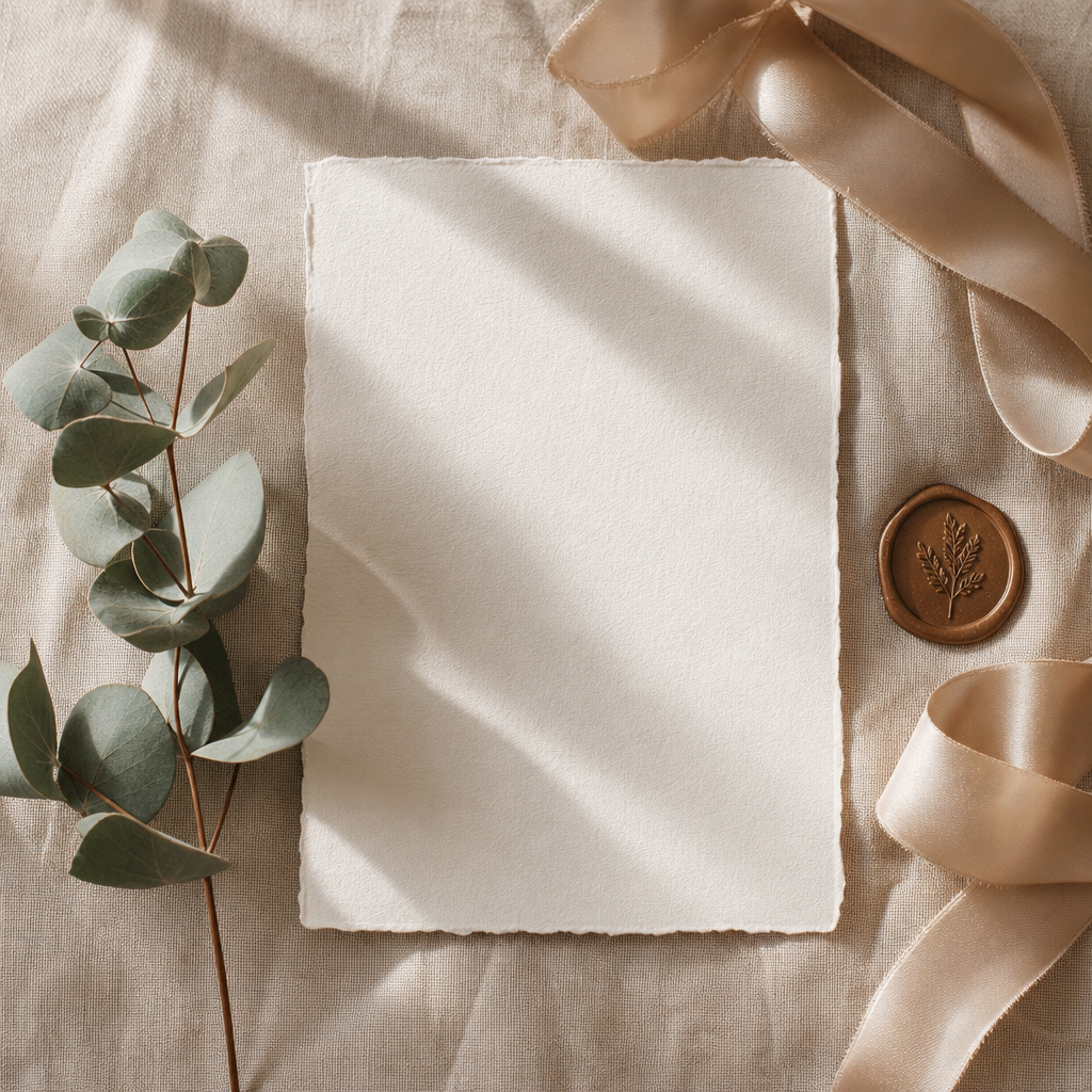 Convite de casamento desenhado à mão sobre papel texturado