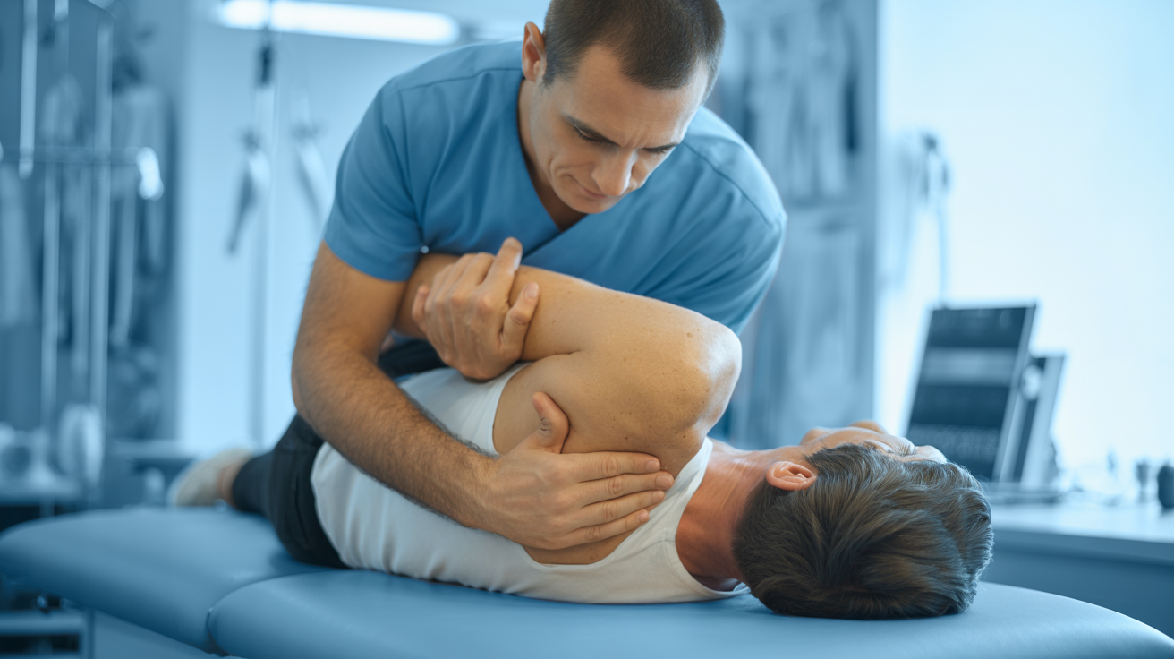 Physiotherapist performing manual pain relief therapy on patient