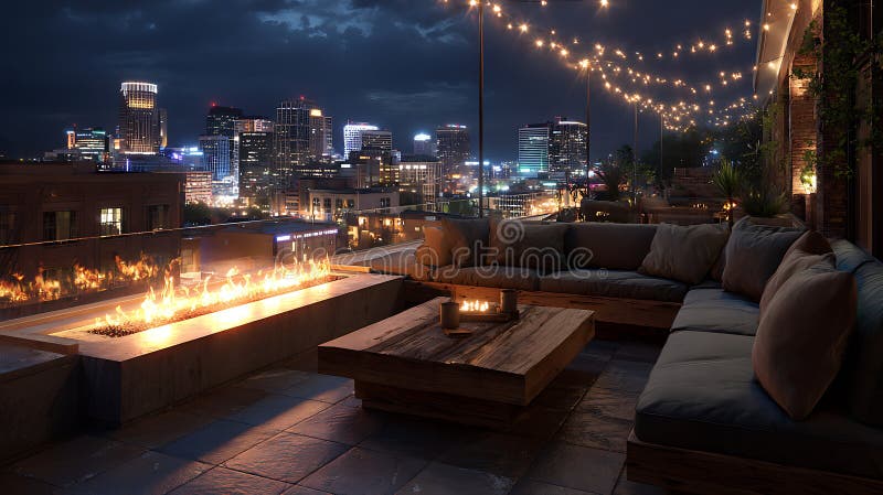 Luxury sky lounge with city views at night