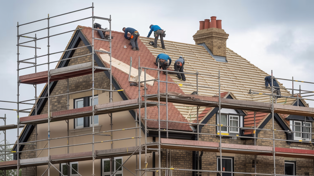 Professional Roof Installation with Scaffolding