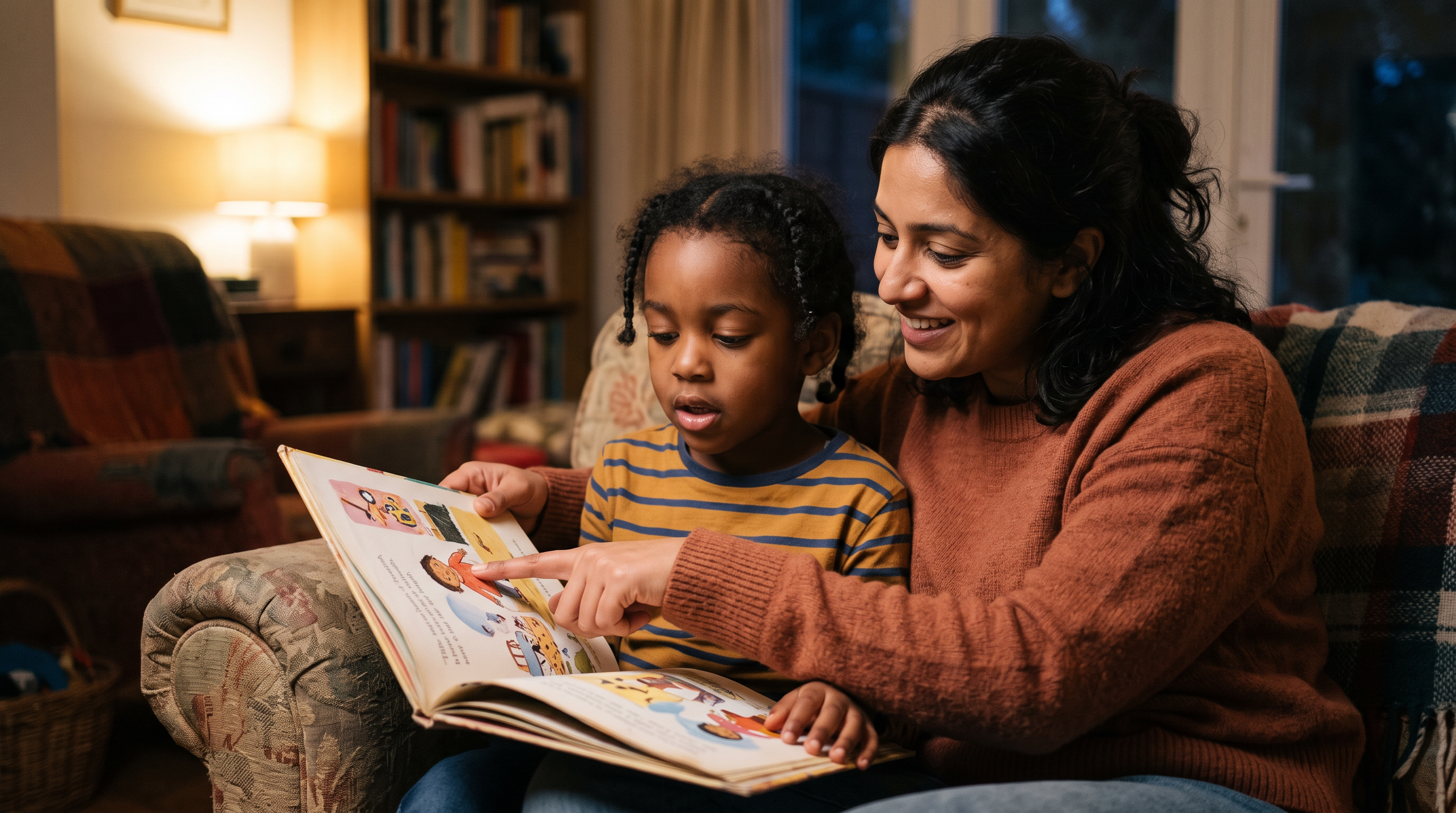Young child reading aloud with an instructor in the Kumon reading program in Highland Village TX