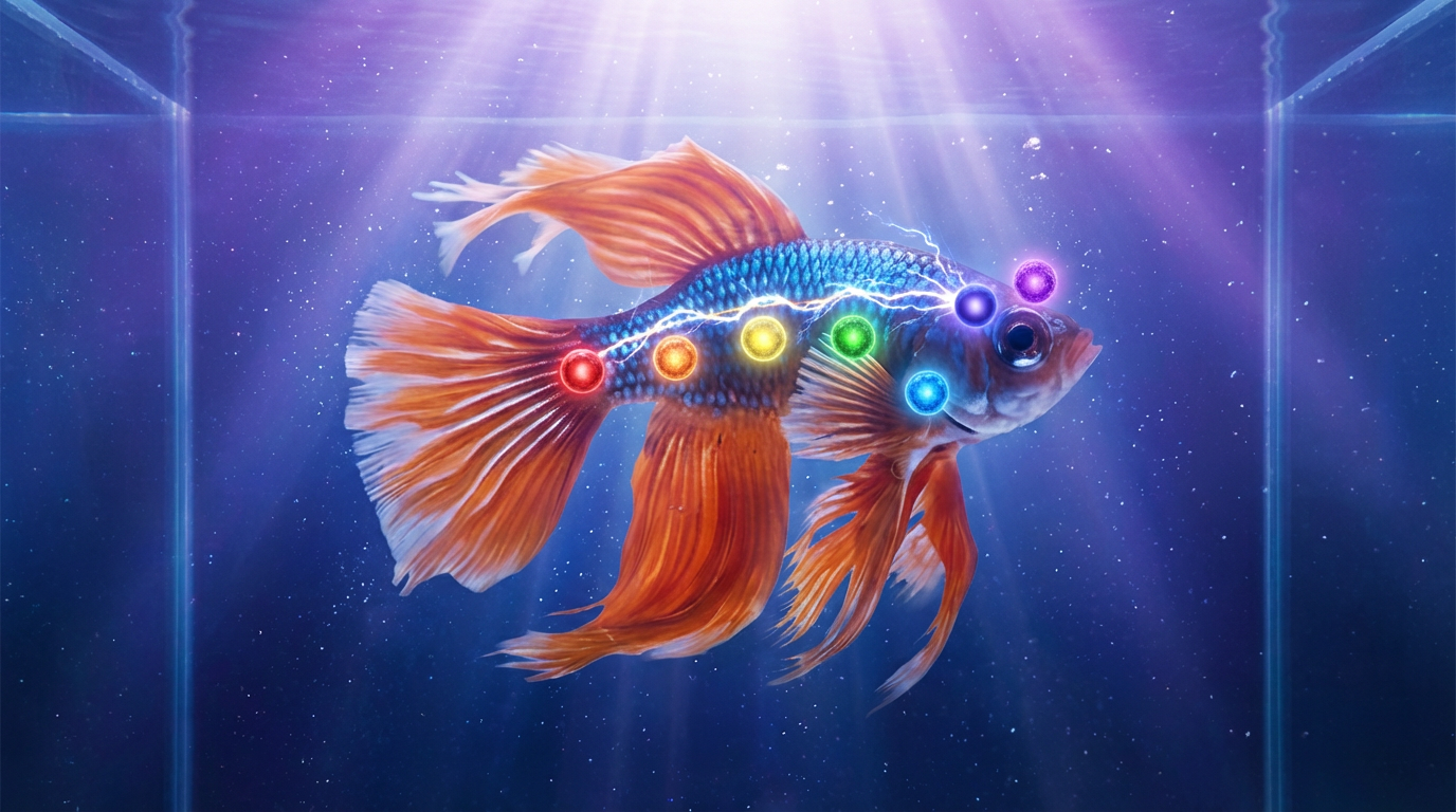 Akvarijumska riba sa vidljivim čakrama u vodi. Čakre kod riba energija riba vodena energija čakre životinja balans energije riba