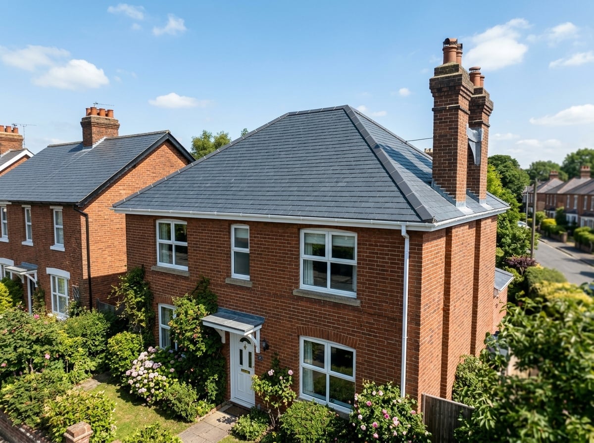 Completed slate roof on UK semi-detached home