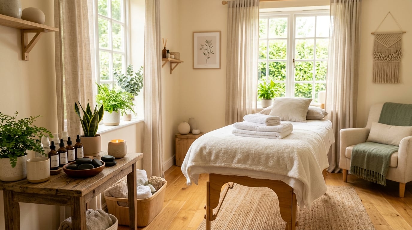 Ambiente acolhedor de massoterapia