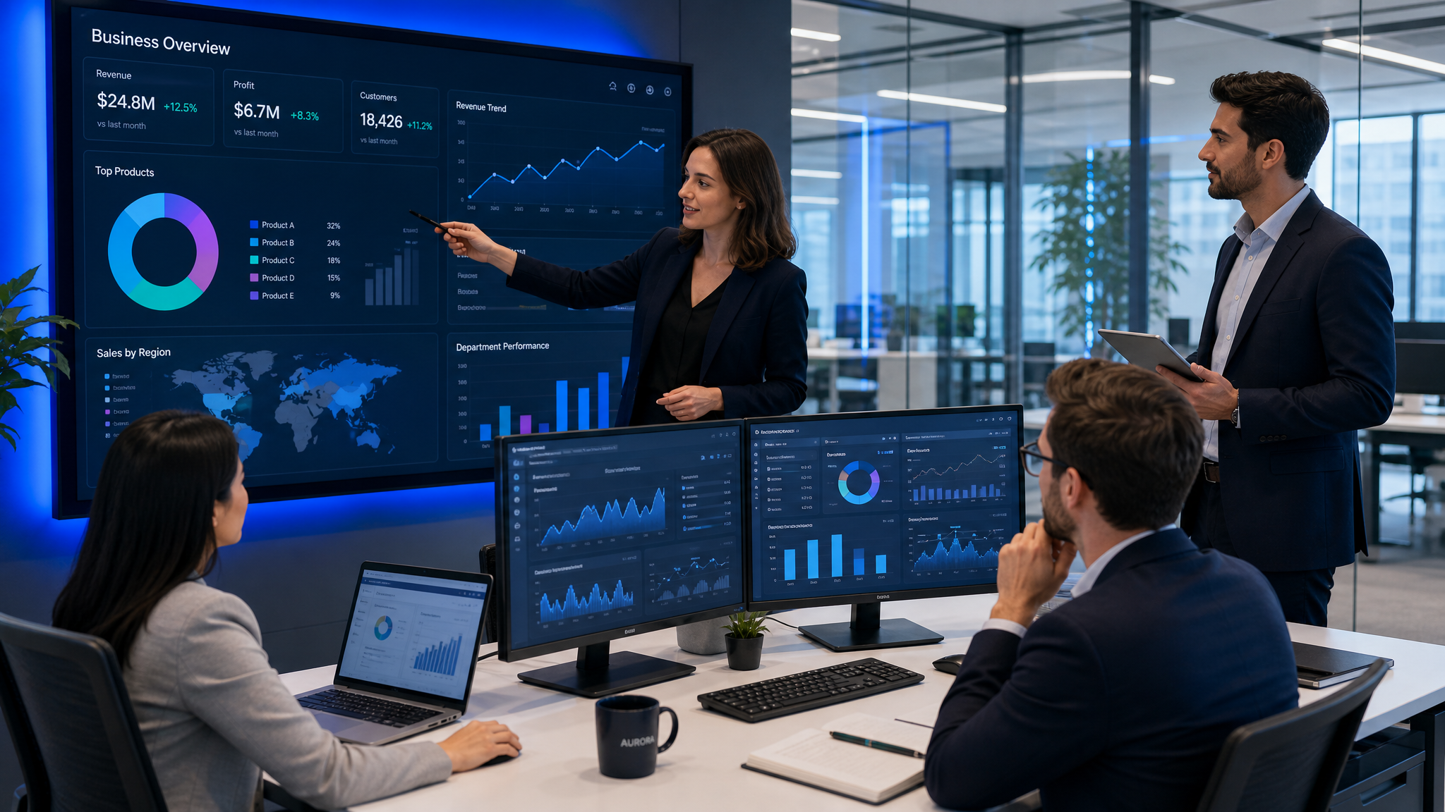 Equipe Digital BCA trabalhando em projetos de Business Intelligence e análise de dados