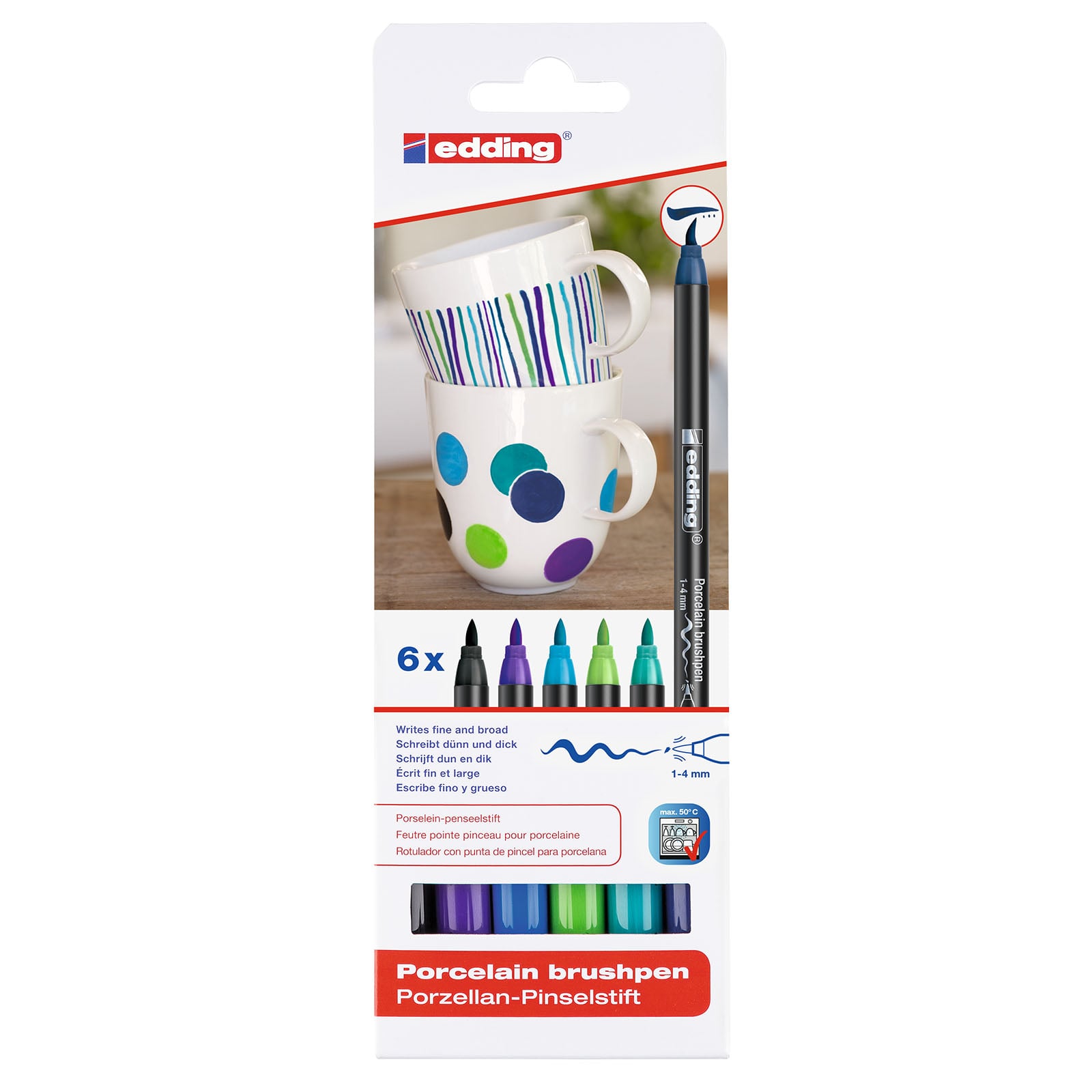 Postulíns brush pennar 1-4 mm 6 litir (kaldir litir) - 1