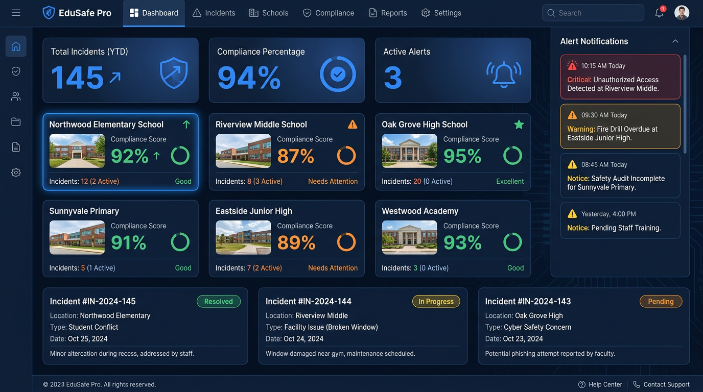 Education safety compliance dashboard