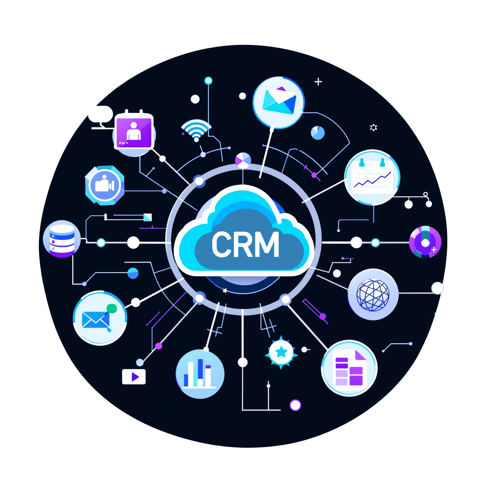 CRM Integration illustration showing AI receptionist capabilities