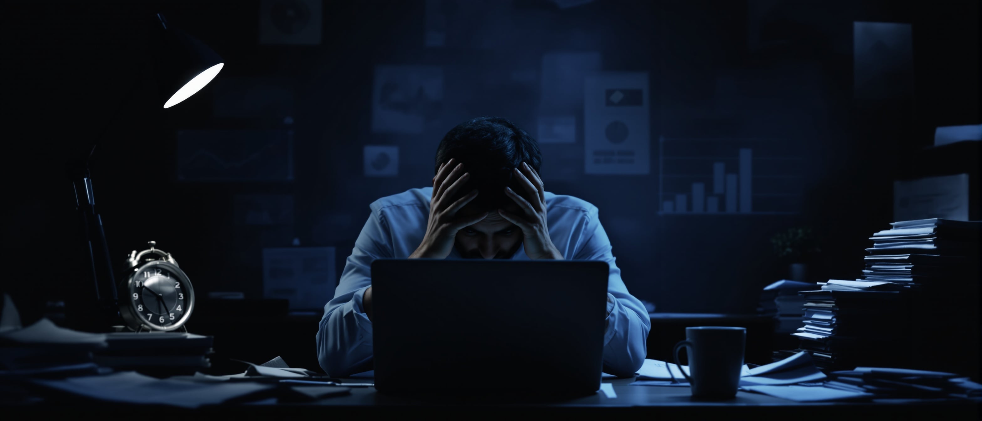 Empresario preocupado revisando resultados negativos de ventas