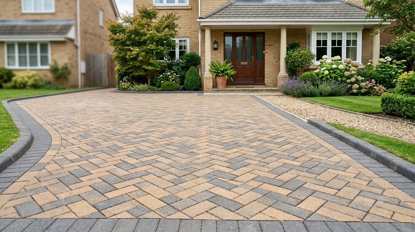 Block paving herringbone driveway project
