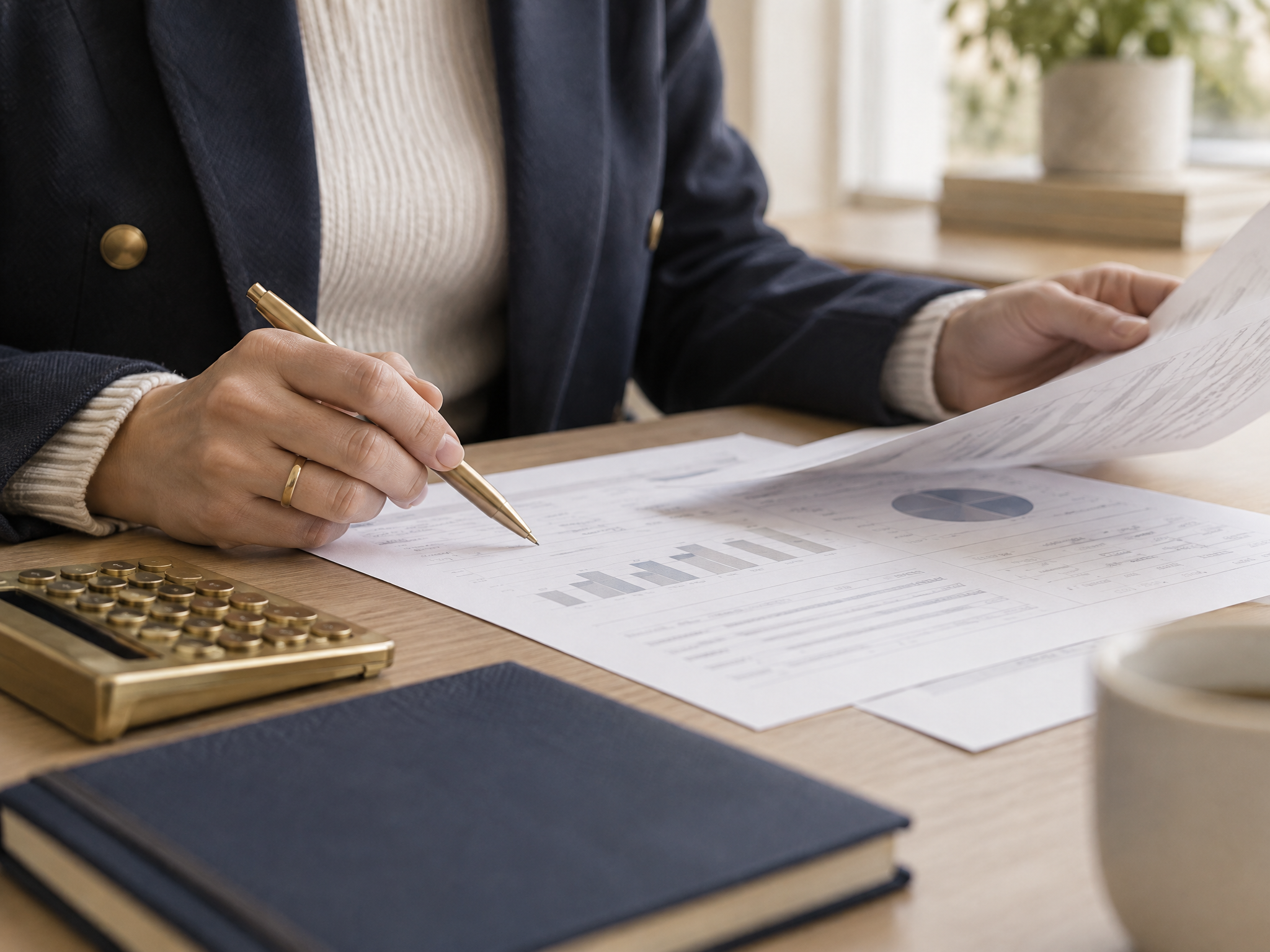 Business owner reviewing financial statements for a Florida business valuation