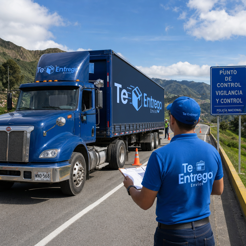 Supervisor de Te Entrego en puesto de control inspeccionando camión de la empresa