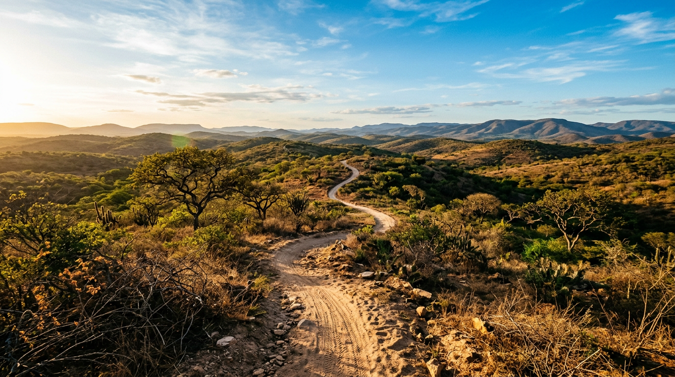 Paisagem de trilha de terra para mountain bike em região rural nordestina