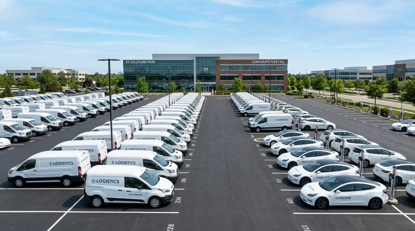 Fleet of electric vehicles in a commercial parking lot
