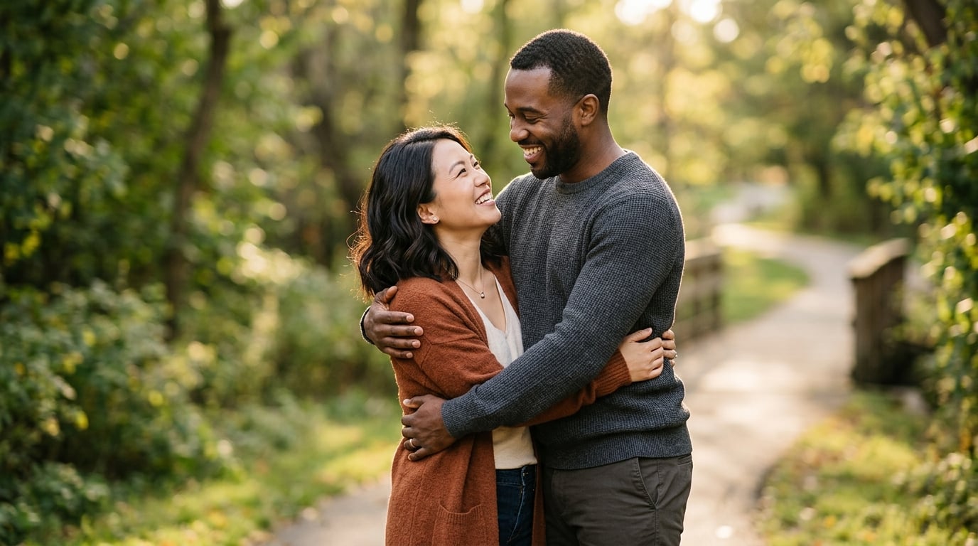 Casal feliz se abraçando