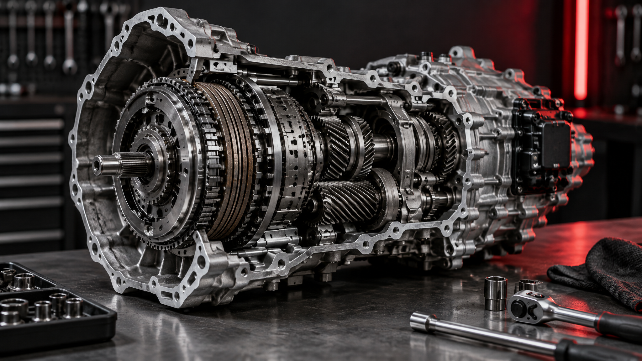 Automatic gearbox internals on workbench