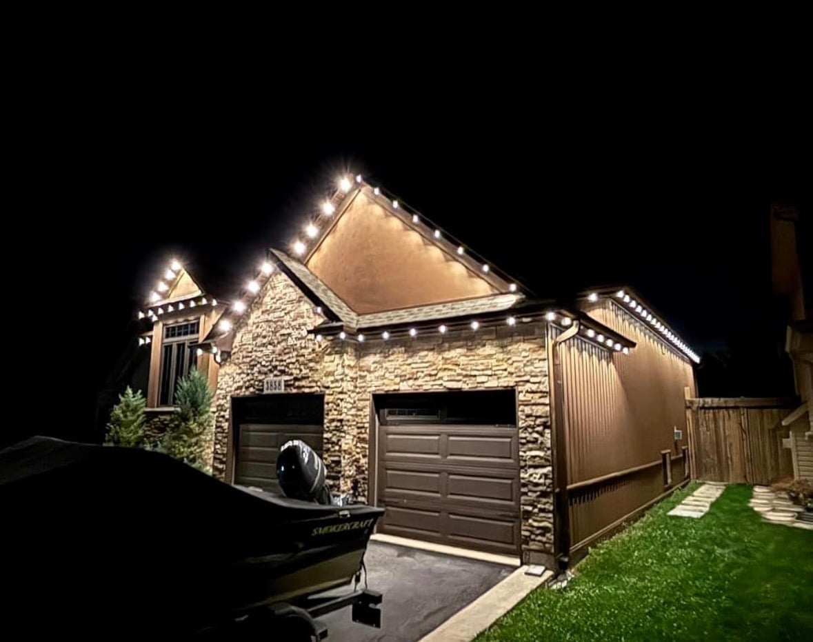 Apex Exteriors permanent LED lighting - warm white roofline