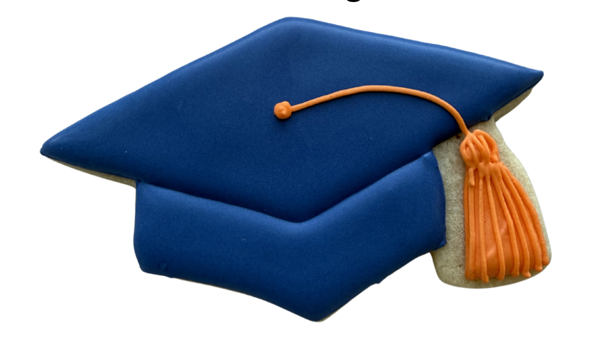 Graduation cap cookie with orange tassel