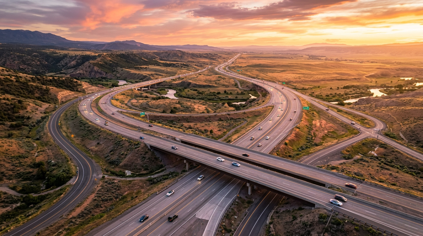 Aerial view of a US highway network at golden hour representing nationwide demand