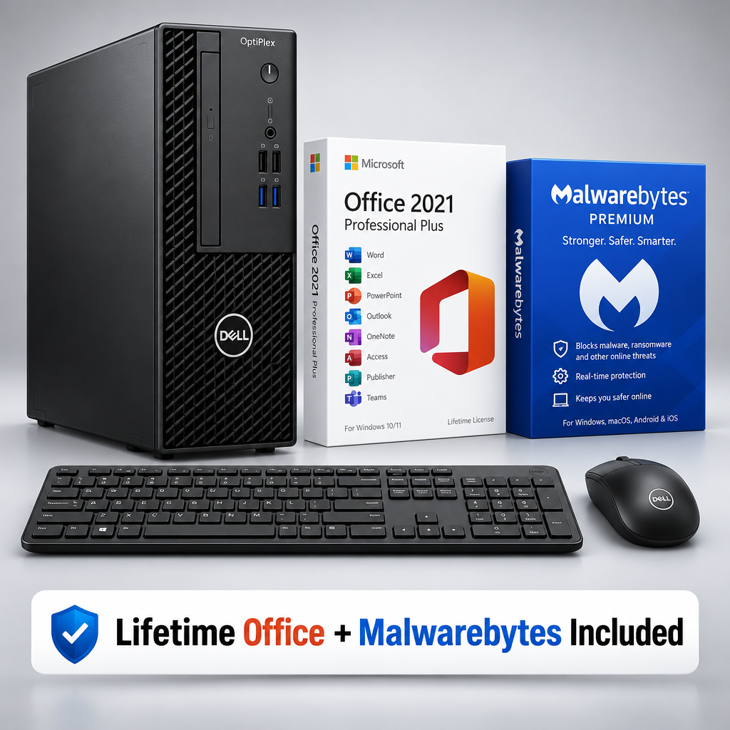 Dell OptiPlex 7040 SFF Desktop — Intel Core i5-6500, 16GB RAM, 256GB SSD, Windows 11 Pro + Lifetime Office 2021 Pro Plus & Malwarebytes | 1-Year Warranty