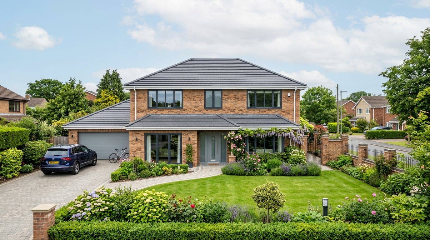 Freshly renovated UK detached house with a pristine tiled roof
