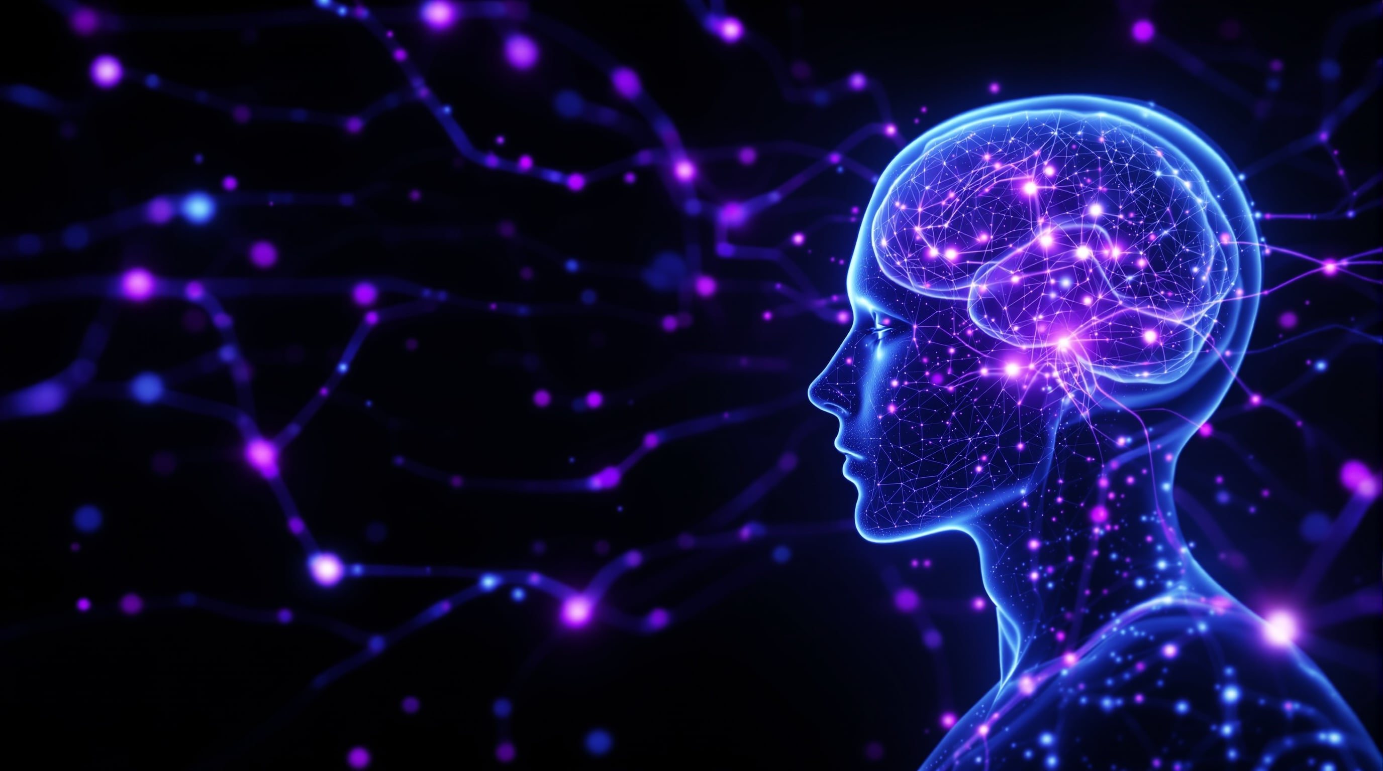 AI brain merging with holographic human visualization