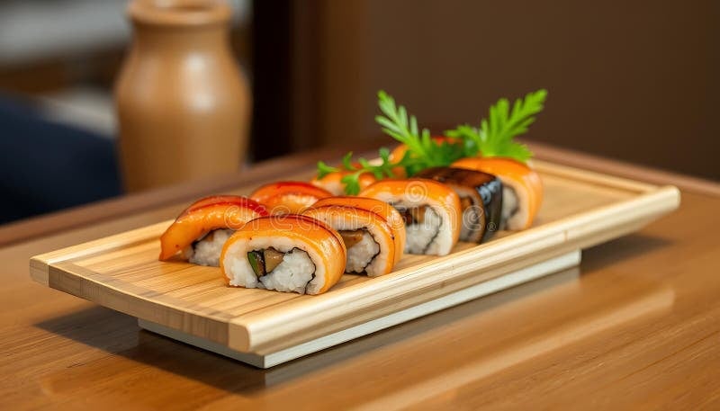 Sushi en Plato de Madera