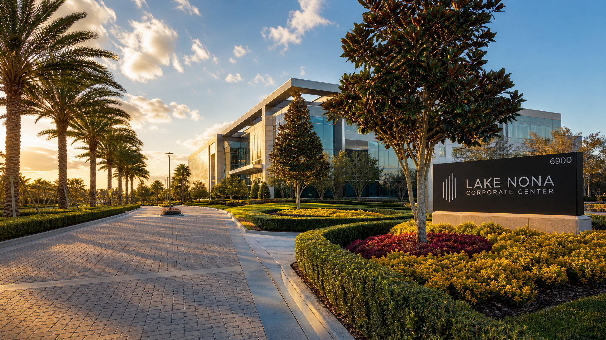 Immaculate commercial corporate campus landscaping in Florida