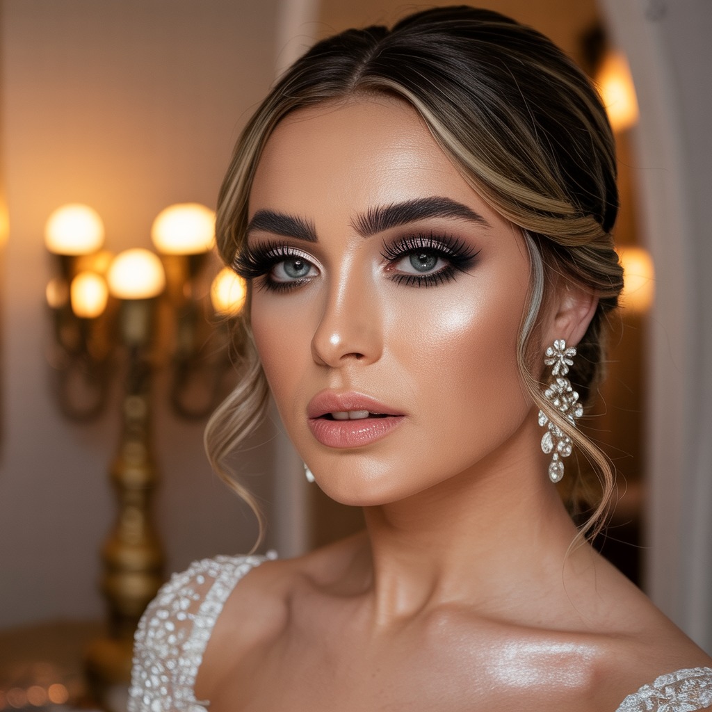 Dramatic evening bridal makeup look