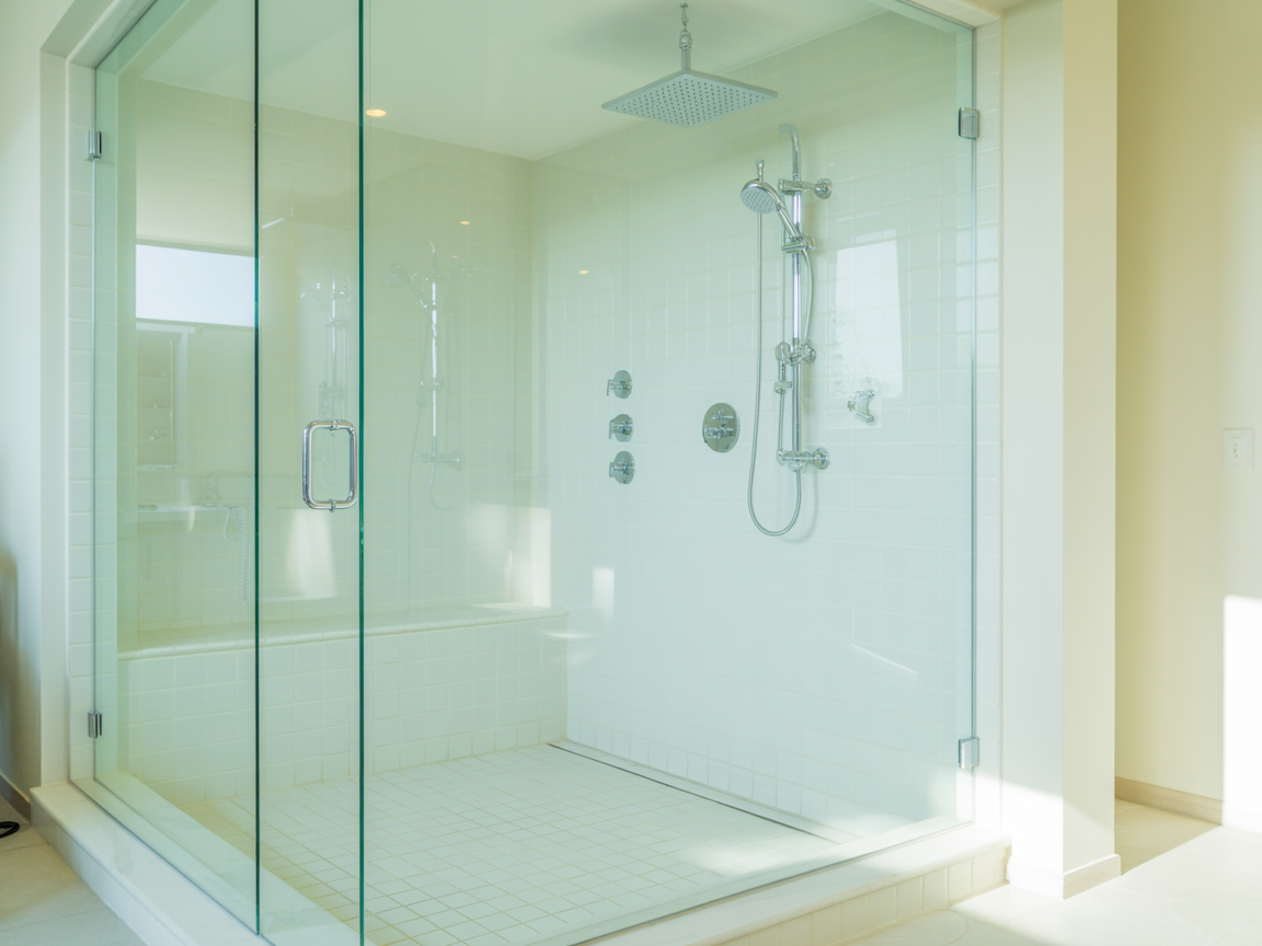 Luxury modern bathroom with walk-in shower installation in London