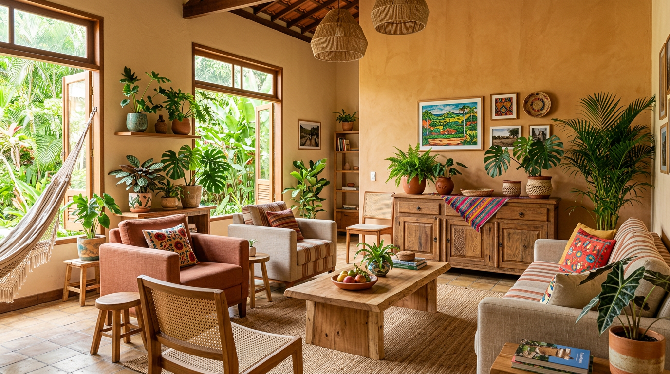 Sala de estar com estilo tropical pernambucano