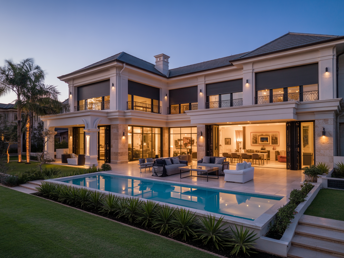 Luxury South African property with roller shutters