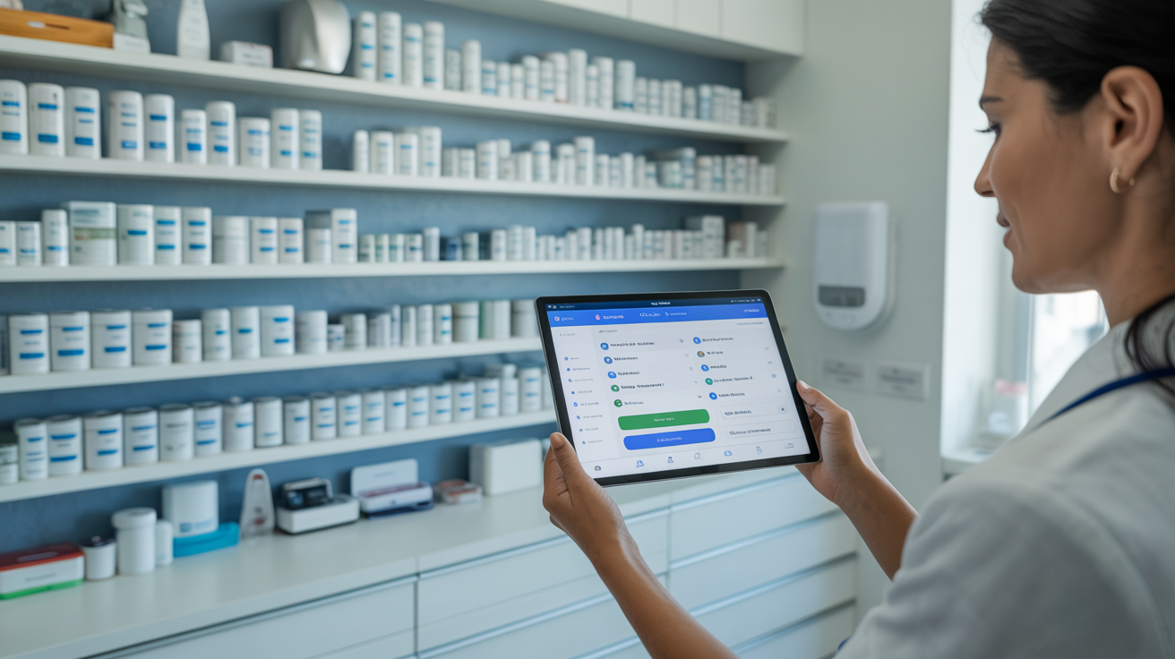 Profissional utilizando o sistema CliniStok em tablet para gerenciar estoque da clínica